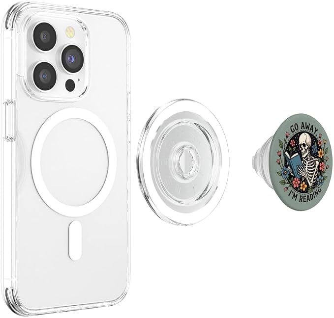 Go Away I'm Reading Funny Skeleton Book Lovers Bookish PopSockets PopGrip for MagSafe