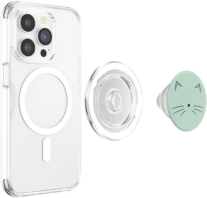 Black Cat Face Green PopSockets Adhesive PopGrip