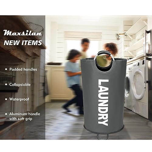 Maxsilan 90L Large Laundry Basket, Freestanding Tall Clothes Hamper, Collapsible Laundry Bag, Dark Grey - color: Dark Grey, size: 90L
