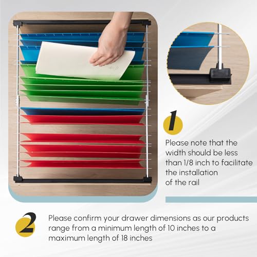 24 Pcs Metal Adjustable File Cabinet Rails Set Include 16 Hanging File Rail Clips 8 Cabinet Dividers Bars Suitable for Cabinets with Drawer Thickness Less Than 1/8 Inch(Silver,10-18.5 Inch) - color: Silver, size: 10-18.5 Inch