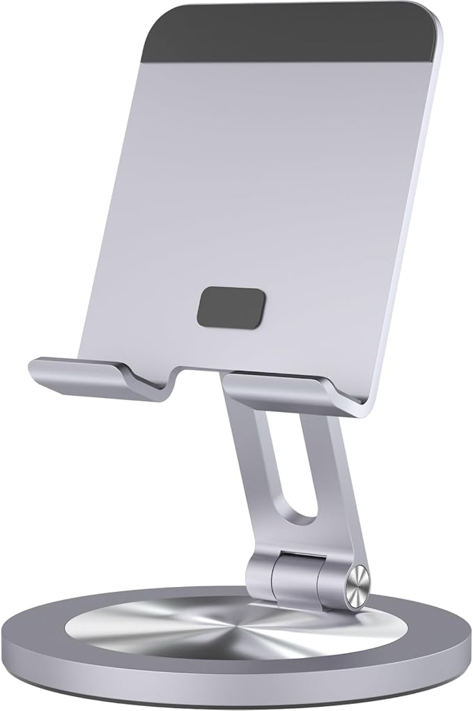 Phone Stand for Desk 360° Rotating Dual Adjustable Foldable Cell Phone Holder Heavy Solid All-Aluminum Base Anti-Slip Stable Support for Home Office Study Fits iPhone Galaxy 4-8 Phones