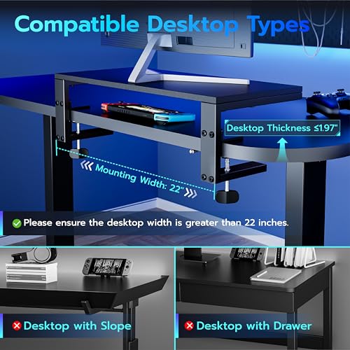 ARES WING 21.7 inches Desk Extender Shelf, 21.7"x 9.8" Versatile Clamp on Desk Shelf, Heavy Duty Desktop Organizer for Gaming and Office Accessories, Black - size: 22", style: no hook