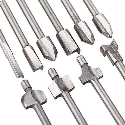 Mesee 10Pcs HSS Router Bits 1/8"(3mm) Shank Carbide Engraving Bit Set Fit Rotary Tool Tools for DIY Woodworking Edge Grooving Carving Milling Trimming