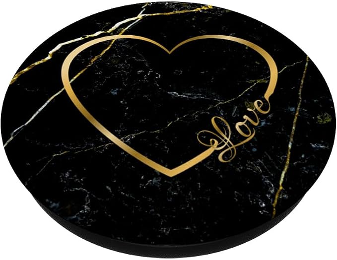 Love Heart Gold Black Marble-Look Cute for Girls Women Her PopSockets Adhesive PopGrip