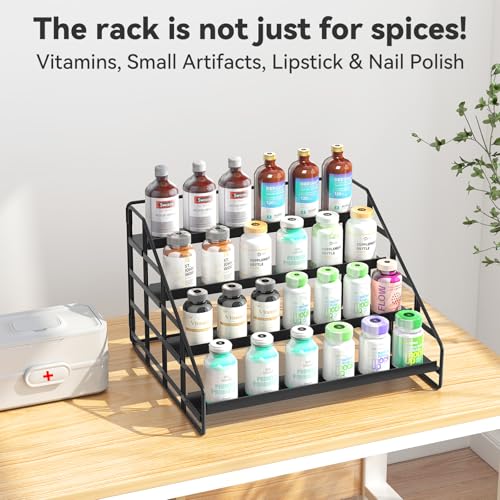 Bunoxea Spice Rack 4 Tier Kitchen Cabinet Organizer,Countertop Spice Rack,Tier Depth Adjustable Cabinet Shelf,Step Spice Organization Easy Visibility,Holds Seasoning and Condiments - size: 1 Pack