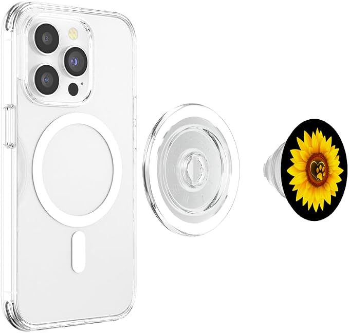 Paw Print Dog Paw Cute Dog Love Yellow Sunflower on Black PopSockets Adhesive PopGrip