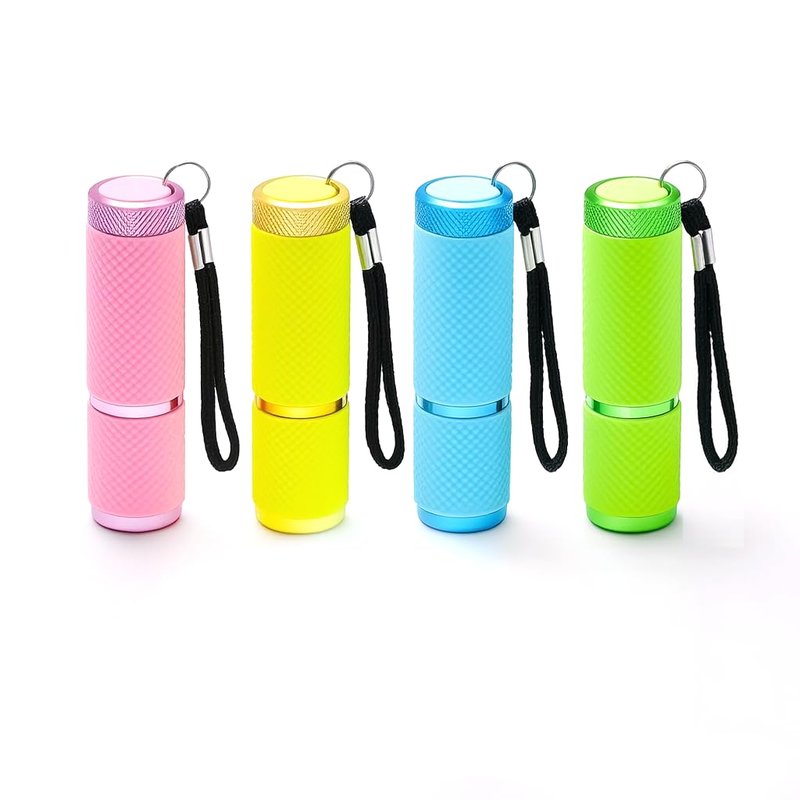 DAFURIET 4 Pack Mini Flashlights, 9 LED Glow-in-the-Dark Aluminum Lights with Straps – Perfect for Camping, Hiking, and Emergency