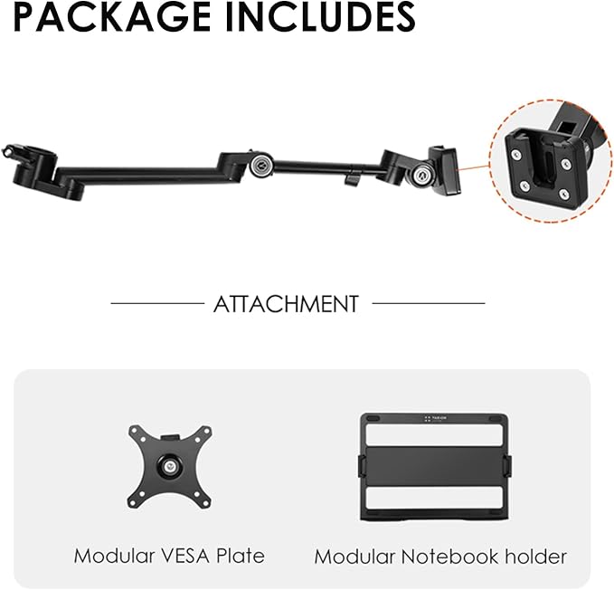 TARION Modular Desktop Arm Mount - 48cm / 19" Single Desk Stand with Tablet Holder & VESA Mount for Laptop Monitor 360° Adjustable - Compatible with 35mm Rod Lite Z Desktop - Titanrig Arm X