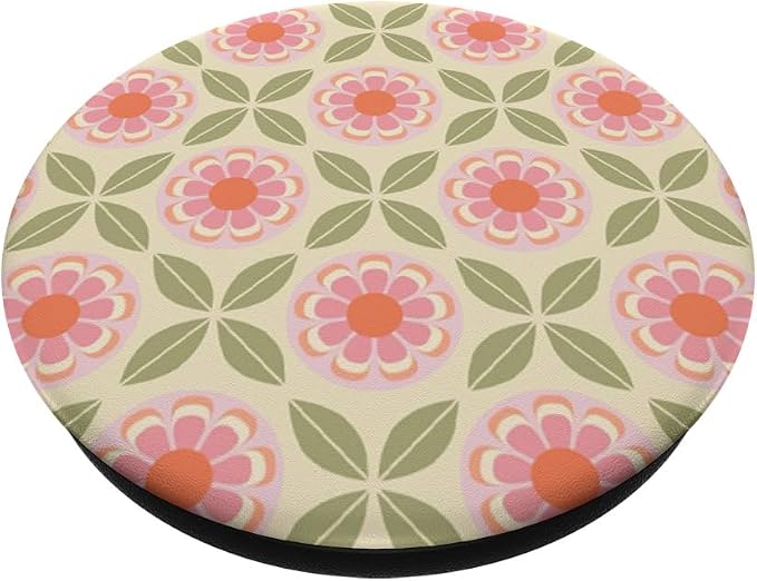 Beige Pink Retro Floral Pattern PopSockets Adhesive PopGrip