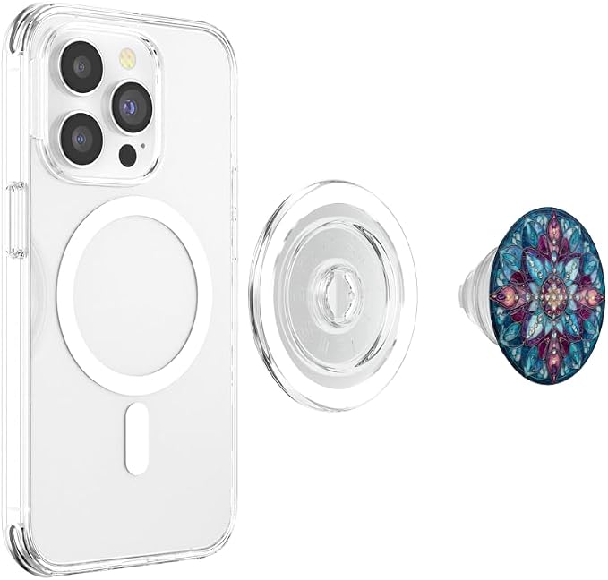 Stained Glass Style Blue Floral Mandala Bohemian Aesthetic PopSockets PopGrip for MagSafe