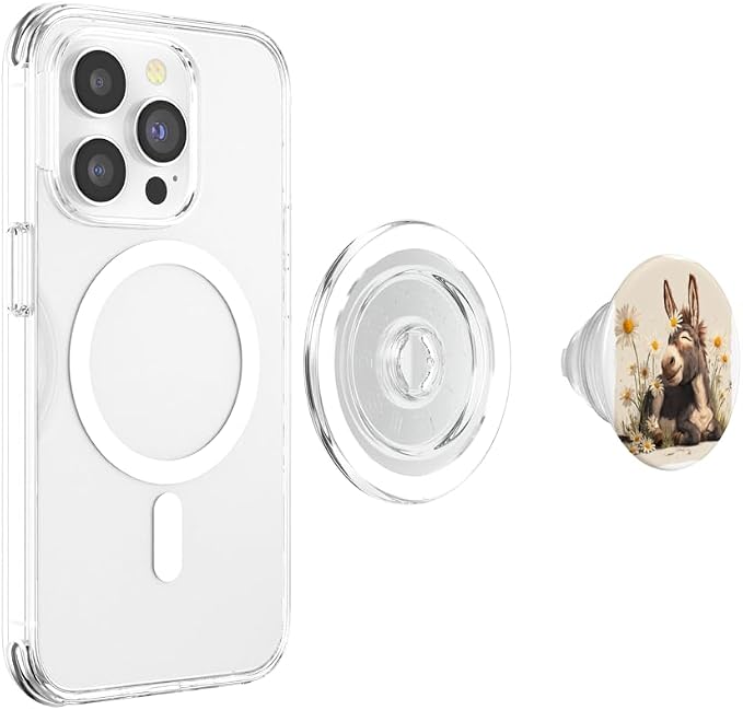 Happy Donkey Face with Flowers and Dandelion PopSockets PopWallet for MagSafe
