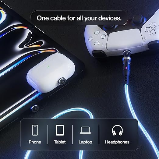 Statik 360 Pro Magnetic Charging Cable - Type C Charger Fast Charging 3 in 1 USB C to USB C Cable Micro USB &amp iProduct Tips USB A Adapter Fits All Devices - 100W Fast Charger Black 10FT/3M