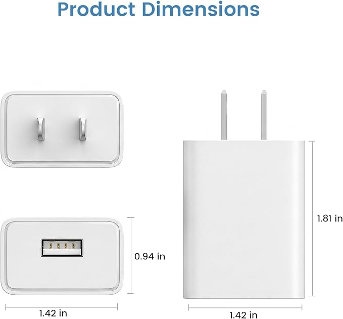 5-Pack USB Wall Charger 5V 2A UL Certified Charging Block Power Adapter Plug Bulk Black