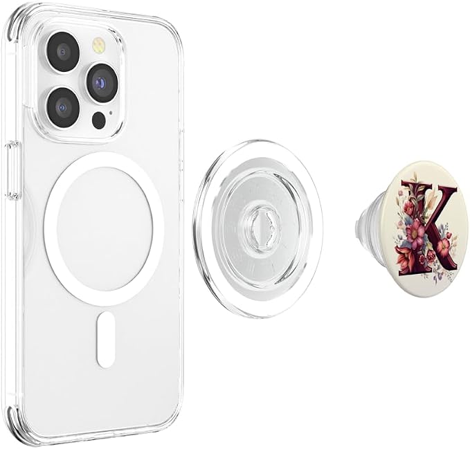 Beige Maroon Floral Initial Letter K Monogram Flowers PopSockets Adhesive PopGrip