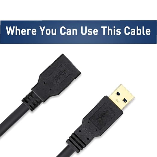 USB 3.0 Extension Cable 10 FT5Gbps High Speed Data Transfer Extra Long A Male to A Female Connector for PCComputers Printer External HDD &amp MoreBlack10FT