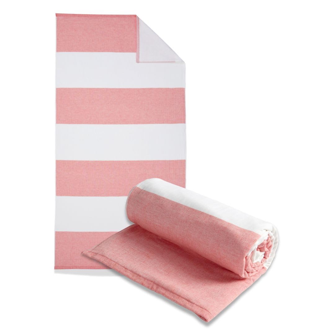 Loon & Lake Luxury Block Stripe Beach Towels | Oversized 36" x 72" | Crafted from 100% Combed Cotton | Plush and Absorbent Beach Towel or Pool Towels | Fouta & Terry | Balch Collection - Coral