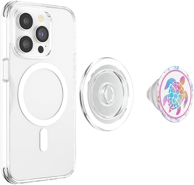 Kimique Rainbow Watercolor Turtle PopSockets Adhesive PopGrip for Smartphones with Smooth Hard Plastic Cases - Black Multicolor