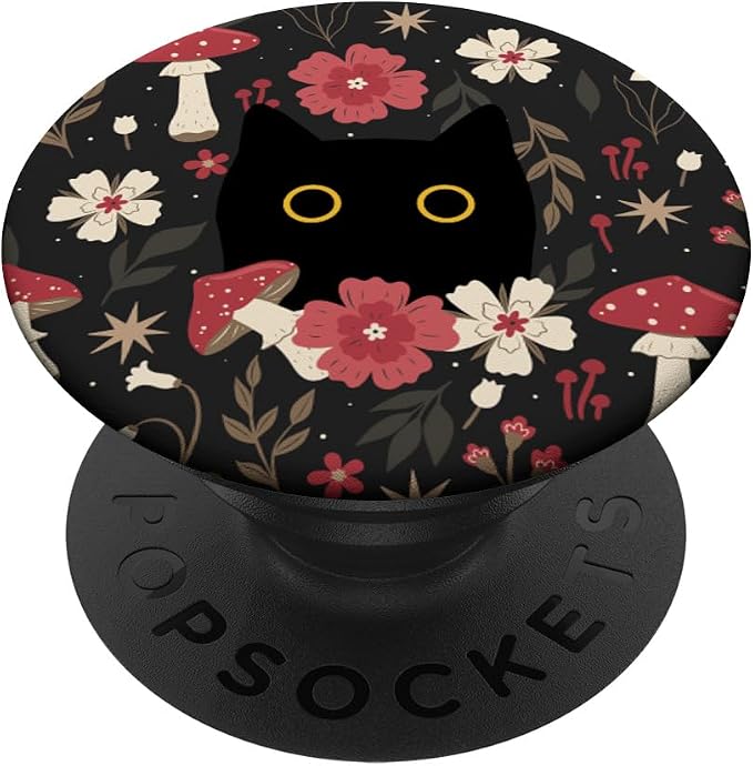Black Cat Hiding in Forest Garden Flowers Cute Botanical PopSockets PopGrip for MagSafe