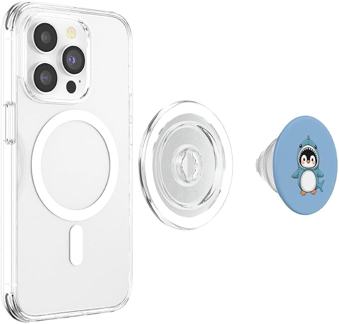 Cute Penguin Dressed As Shark Funny Kawaii Penguin PopSockets PopGrip for MagSafe
