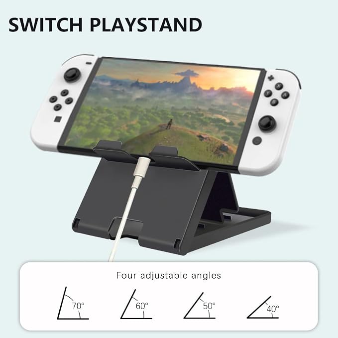 Stand Compatible with Nintendo Switch Adjustable Switch Playstand Foldable Phone Stand for Desk Compact &amp Portable Switch Holder Accessories (Black)