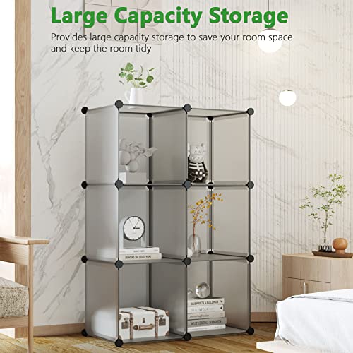 C&AHOME Cube Storage Organizer, 6-Cube Shelves Units, Closet Cabinet, DIY Plastic Modular Book Shelf, Ideal for Bedroom, Living Room, Office, 36.6" L x 12.4" W x 36.6" H Grey UPCS06G - color: Grey