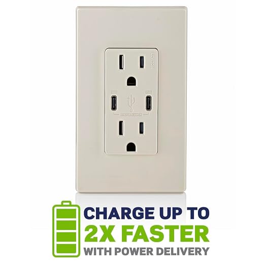 Leviton 30W (6A) USB Dual Type-C/C Power Delivery In-Wall Charger with 15A Tamper-Resistant Outlet USB Charger for Smartphones Tablets Laptops T5635-E Black