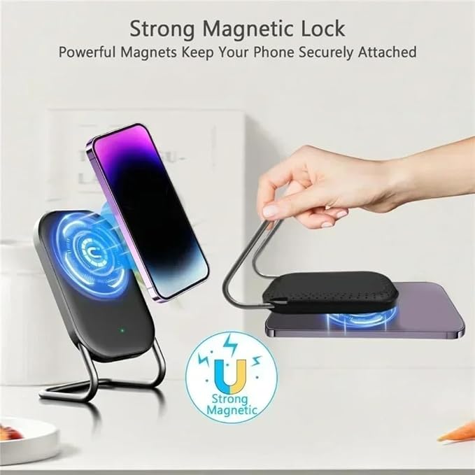 Desktop 15W 2 in 1 Magnetic Wireless Charger Stand for iPhone 17 16 15 14 13 12 Pro Max Samsung (Black)