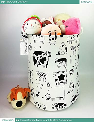 FANKANG Storage Basket, Nursery Hamper Canvas Laundry Basket Foldable with Waterproof PE Coating Large Storage Baskets for Kids Boys and Girls, Office, Bedroom, Clothes,Toys（Cows） - color: Cows