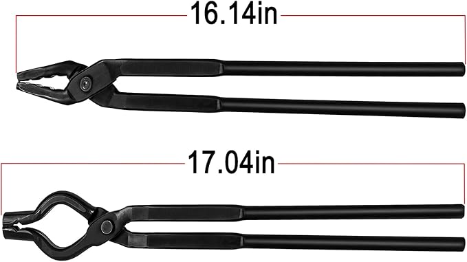 Blacksmith Tongs Set, 2-Piece Wolf Jaw & V-Bit Forging Tongs