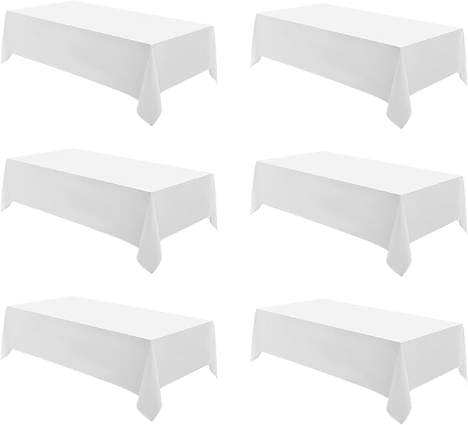 Rectangle Tablecloths 90x132 Inch 6 Pack White Tablecloth for 6ft Washable Decorative Linen Polyester Table Cloths for 8ft Dining Table Banquets Buffet Parties and Wedding