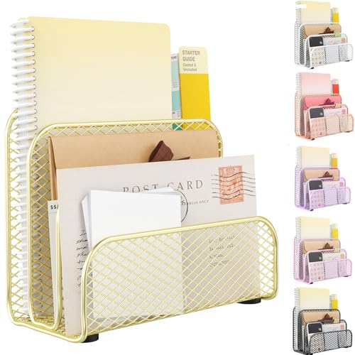 gianotter Mail Organizer Countertop, Metal File Holder with 3-Slot, Gold Desk Accessories for Office (Gold) - color: Gold