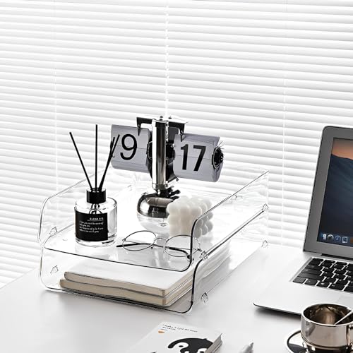 Gagee 2 Pack Paper Organizer for Desk,Clear Stackable Paper Sray Holder ﻿, Office Desk Organizer for Notes, Pens, File, Document - size: 2 Vertical