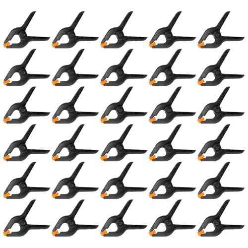 30 Pack 3.5 Inch Plastic Spring Clamps, Black Heavy Duty Clips, Spring Clamps for Backdrop Stand, Woodworking, Crafts, Photography, Banner, Balloon Arch Garland Clips, Small Clamp with Soft Tips