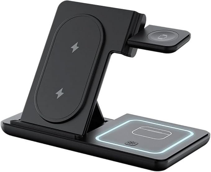3 in 1 Wireless Charger Foldable Fast Charging Station for Phones Watches &amp Earbuds Portable Travel Stand