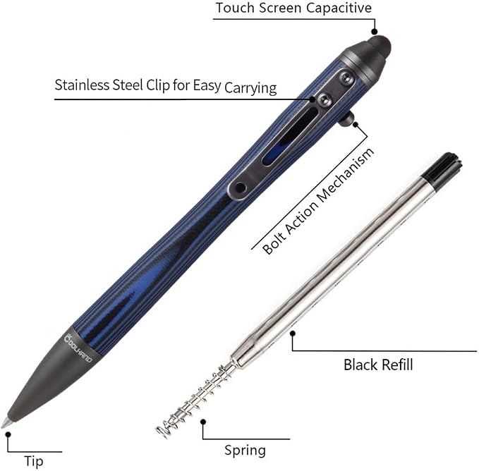 5.7'' G10 EDC Bolt Action Pen Touch Screen Stylus Model 5375-N | Refillable ballpoint ink G10 body with pocket clip ergonomic grip comes with a free refill