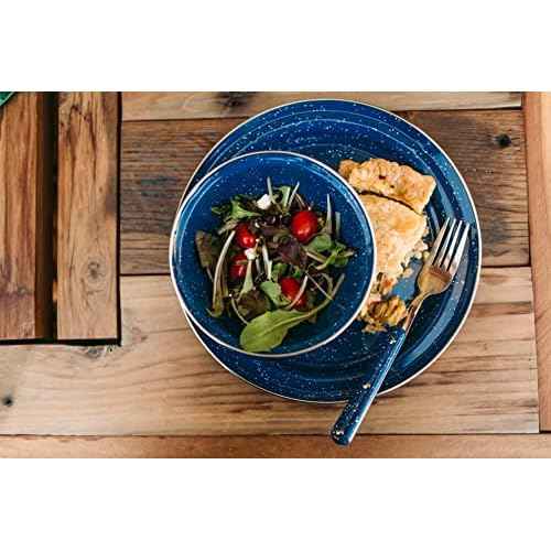GSI Outdoors Sierra Enamel Table Set for Four with Bowls, Plates and Cups for Camping