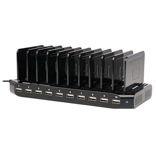 Eaton Tripp Lite Series USB Charging Station for Multiple Devices, 10-Port Portable Multi USB Device Dock with Storage Slots for Phone Apple iPhone Tablet iPad & Laptops, 2.4A Per Port (U280-010-ST)