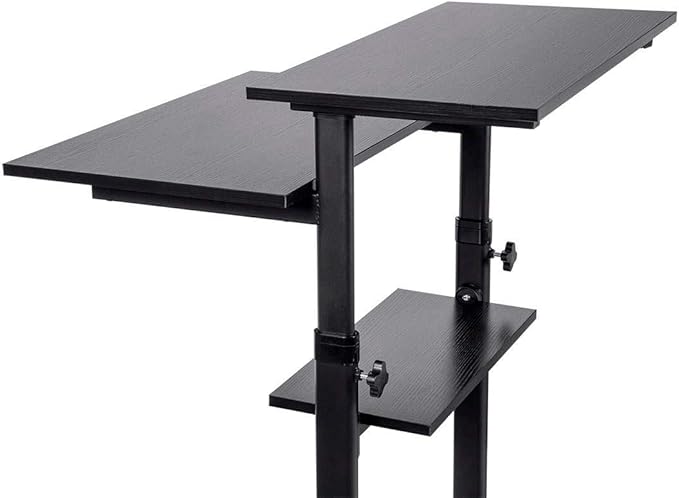 Monoprice Height Adjustable PC Workstation Cart - for Seated or Standing Position, with 28 Inch Table Top,Two Additional Accessory Shelves, Ideal for Work and Home, Black, Keyboard+ Monitor