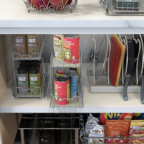Simple Houseware 2-Tier Spice Rack Slide Out Wire Basket Drawer Organizer, Silver - color: Silver