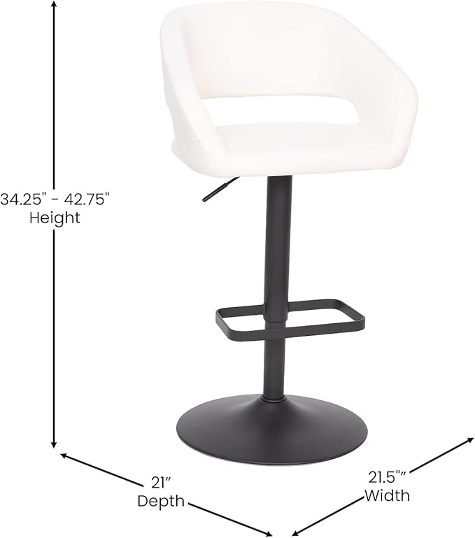 Flash Furniture Erik Comfortable & Stylish Contemporary Barstool with Rounded Mid-Back and Foot Rest, Adjustable Height - White Vinyl with Chrome Base