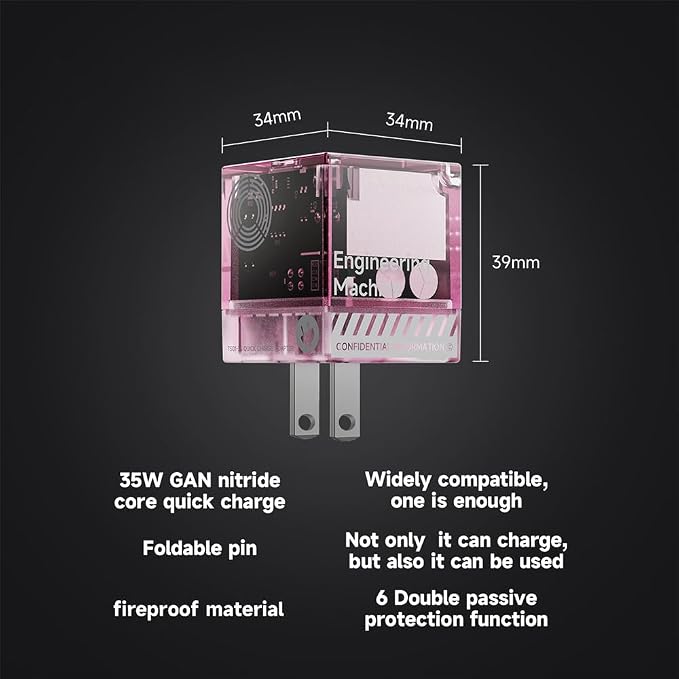 35W Fast Charger Power Adapter Wall Charger USB-C GaN Power Charging Technology Sense Type-C Fast Charging Multi Compatible Charging Foldable Pin Small and Easy to Carry (Reality Pink)