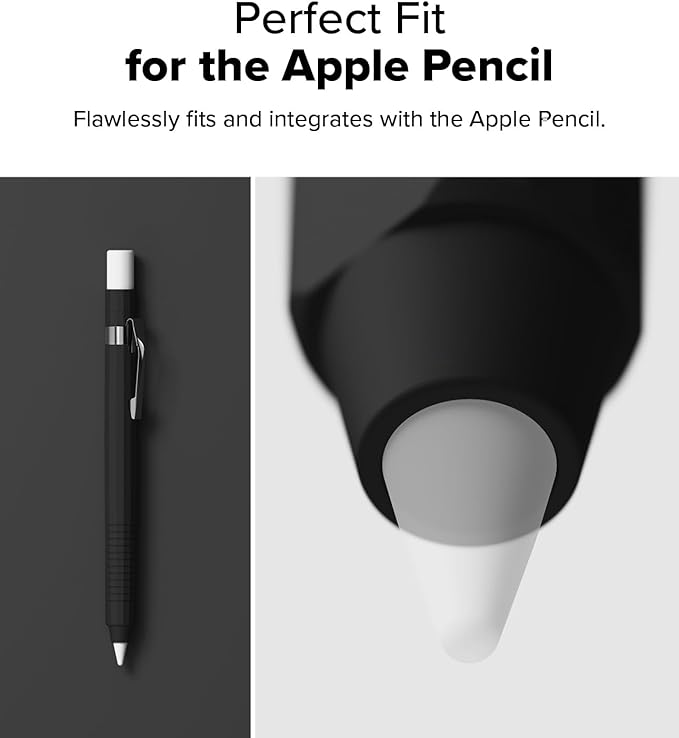 Ringke Silicone Drafting Pencil Case Compatible with Apple Pencil USB-C Case, Perfect Grip Silicone Protective Cover Sleeve Accessories - Black