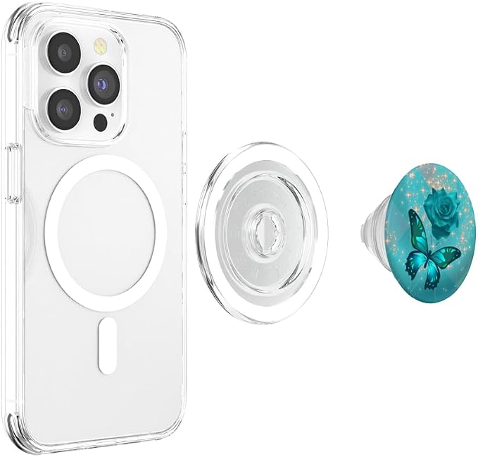 Rose Butterfly Flower Cell Phone Button Pop Up Holder Teal PopSockets Adhesive PopGrip