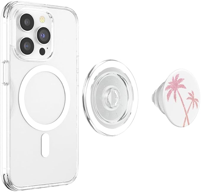 Cute Pink Palm Tree Rose Design Pop Up on White PopSockets Adhesive PopGrip