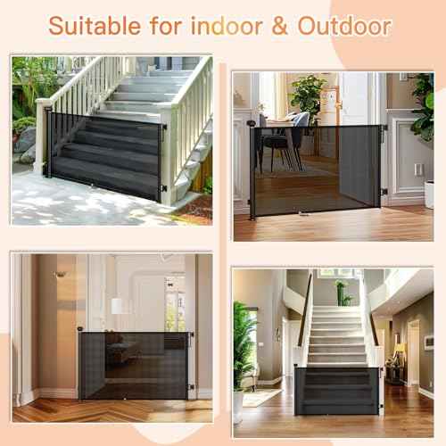 Uamector Retractable Baby & Dog Gate, Adjustable Mesh Safety Gate Extends to 72" Wide 34" Tall for Stairs Doorways, Indoor Outdoor Use