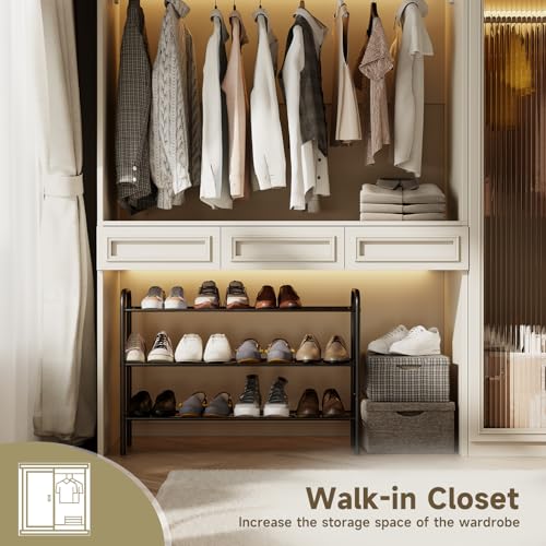 Shoe Rack,Long Shoe Organizer for Closet,Wide Shoe Storage for Entryway, 3 Tier Sturdy Metal Free Standing Shoe Shelf - size: 3-tier