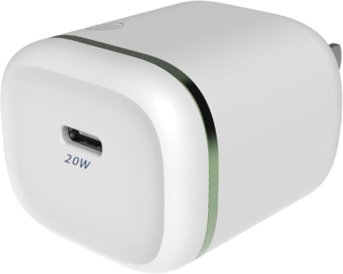 AT&ampT USB-C Wall Charger Fast Charging Power Adapter Foldable Prongs Travel-Friendly for Compatible with iPhone iPad Samsung Galaxy Google Pixel (20W White)
