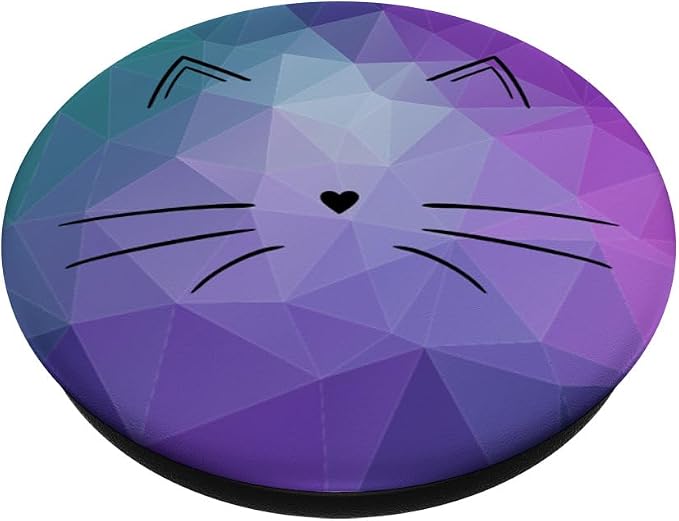 Black Cat Face Teal Purple Polygon PopSockets Adhesive PopGrip
