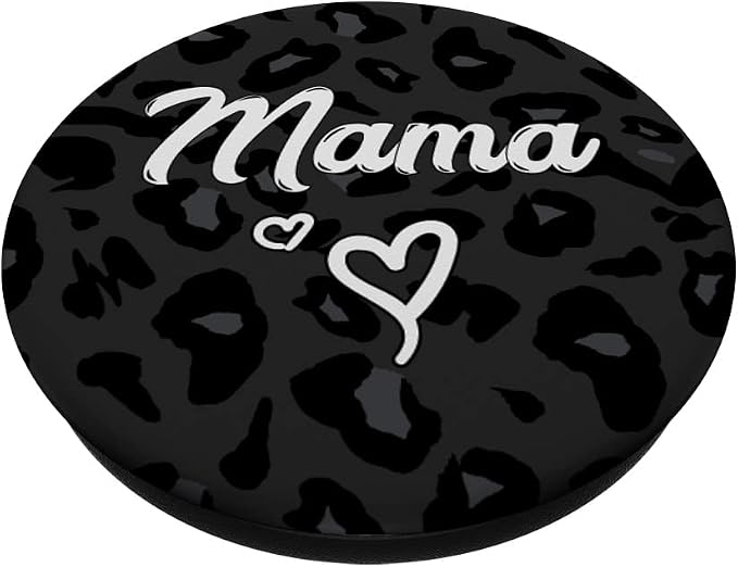 Mama Text for Mommy in Black Cheetah Pattern with Heart PopSockets Adhesive PopGrip