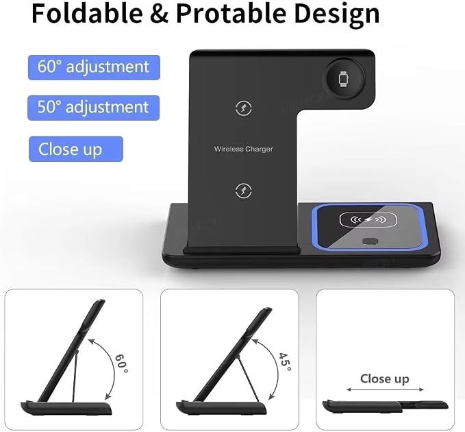 3 in 1 Wireless Travel Charger Stand Foldable Fast Charging Dock for iPhone 17 16 15 14 13 12 Pro Max iWatch S10~2 SE Ultra AirPods 4/3 Pro (White)